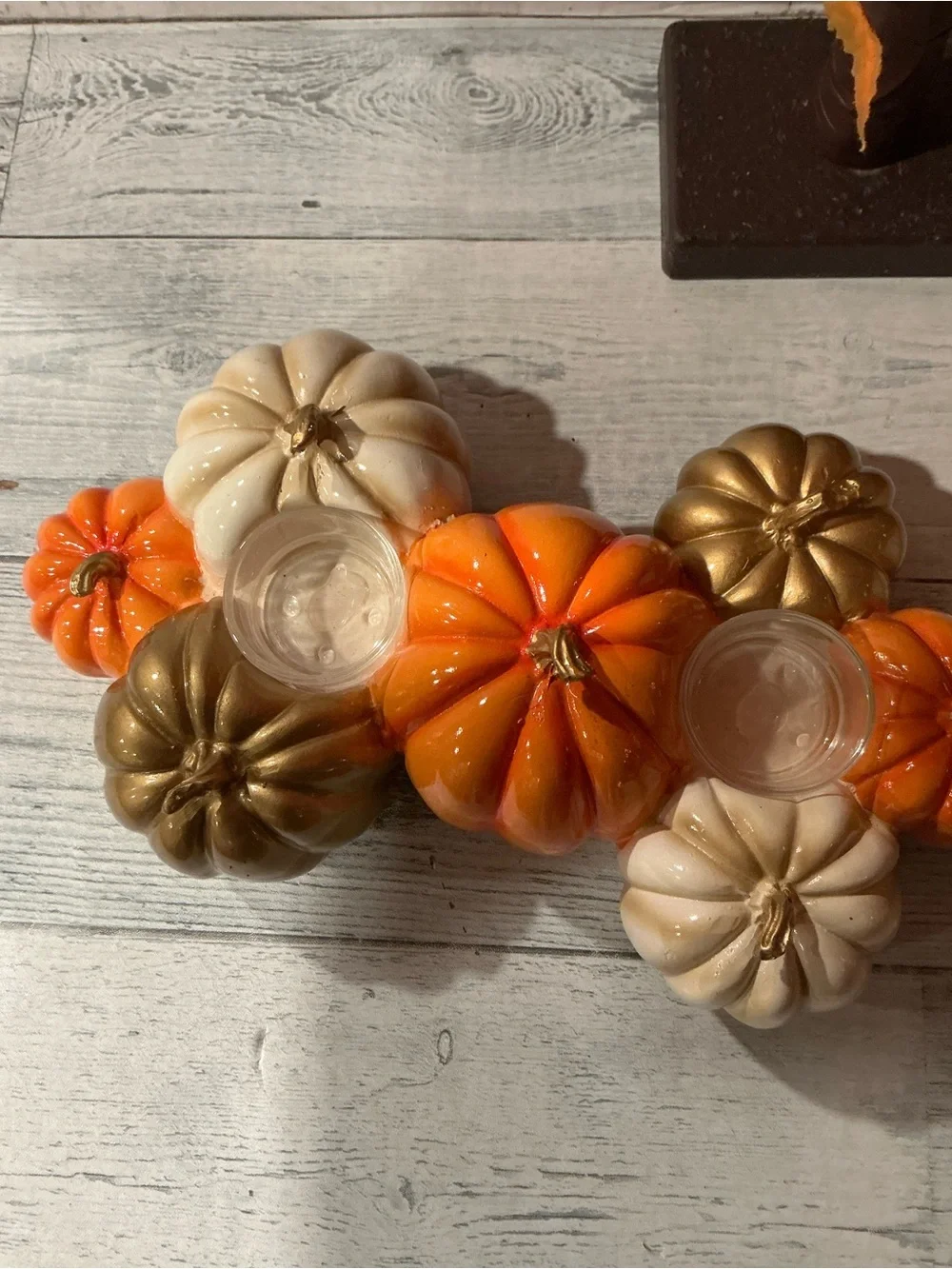 SHABBY CHIC pumpkins tealight candle holder centerpiece